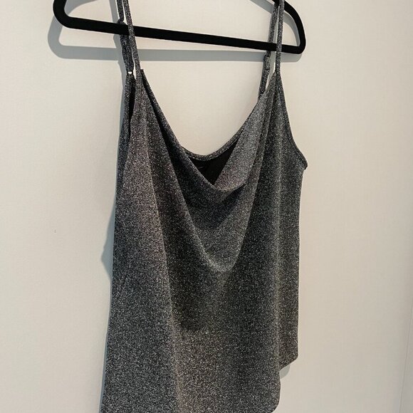 Silver Metallic Knit Cowl Neck Tank Top Camisole - Picture 2 of 5